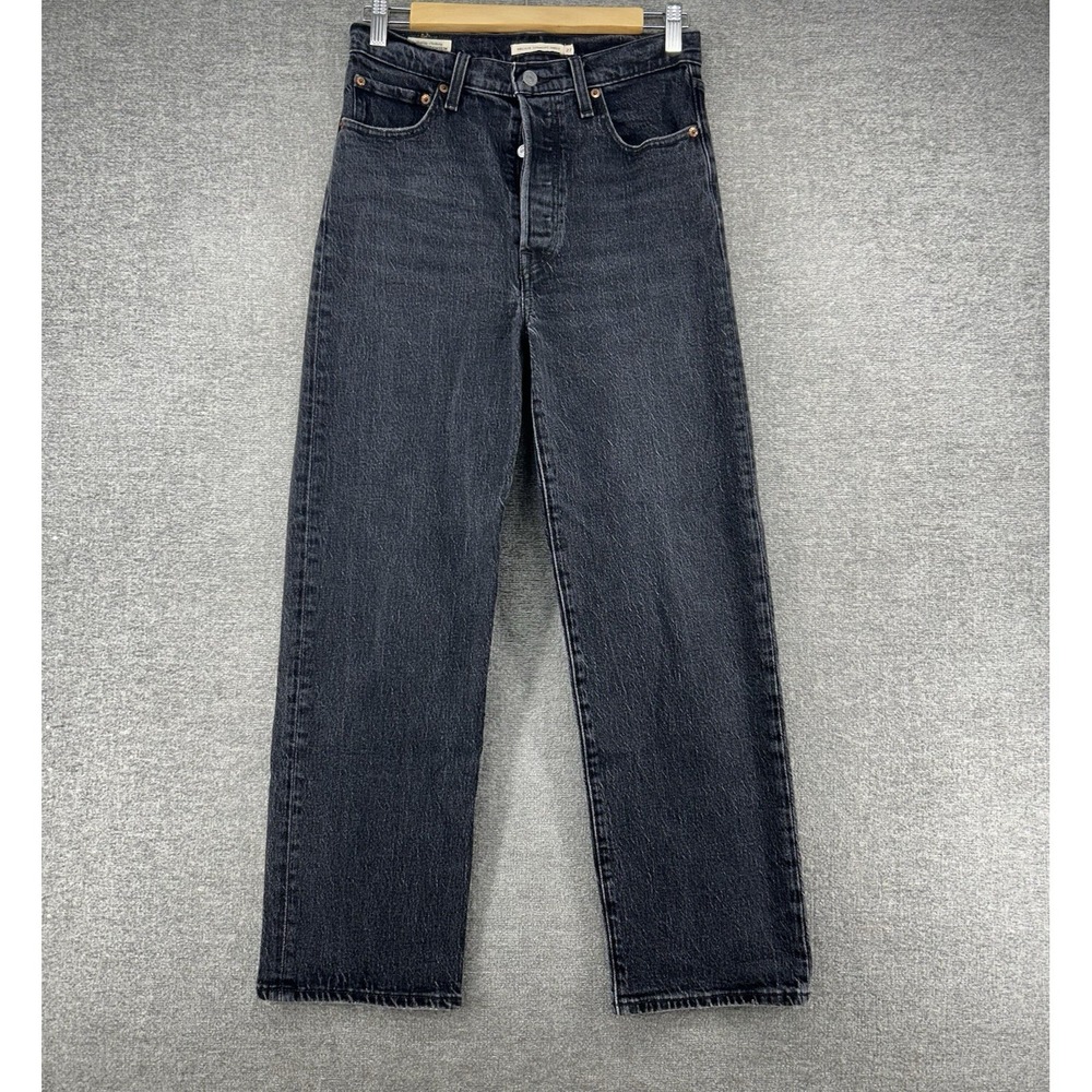 Levis Ribcage Straight Ankle Jeans Women Size 27 Black Denim Button Fly